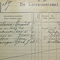 Detail uit het bevolkingsregister van een huis aan de De Lairessestraat te Amsterdam.